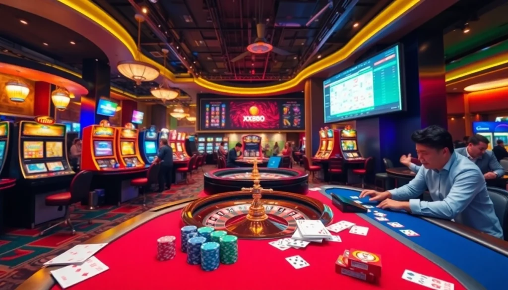 Experience the thrilling energy of xx88.xyz, featuring vibrant casino games with players enjoying slots and poker.