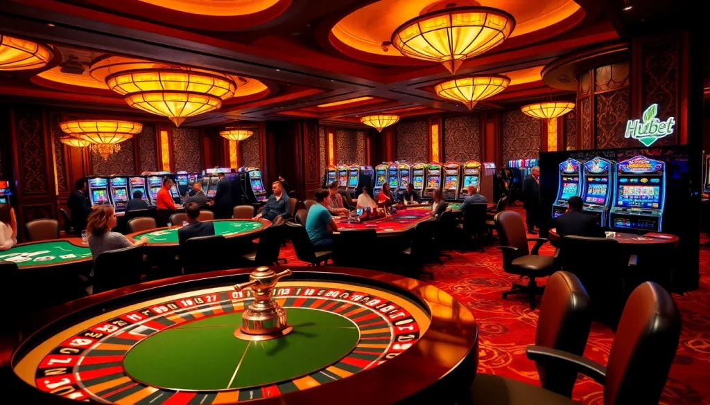 Hubet showcases players at an exciting roulette table, epitomizing high-stakes casino action.